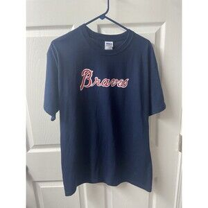Atlanta Braves T-shirt mens Large navy Blue 7 Crew Neck Short sleeved